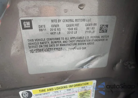 2012 Chevrolet Malibu 2Lt z USA, uszkodzony, nr VIN 1G1ZD5EU3CF147637